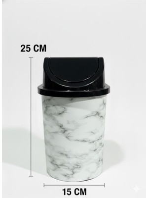 abnturk 3 Litre Click Kapaklı Küçük Boy Mermer Desen Çöp Kovası