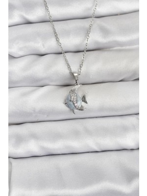 Shopwave 316L Çelik Zincir Gümüş Renk Balık Model Zirkon Taşlı Kadın Kolye - TJ-BKO10847