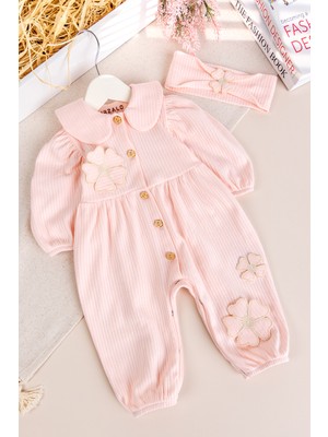 Babymod Bebe Yaka Çiçek Motifli 100% Pamuk Bandanalı Kız Bebek Tulum
