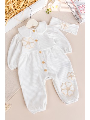 Babymod Bebe Yaka Çiçek Motifli 100% Pamuk Bandanalı Kız Bebek Tulum