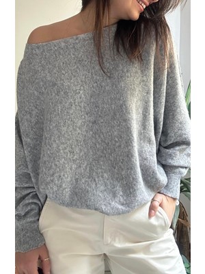 Lasorella Butik Kadın Gri Ince Triko Kazak