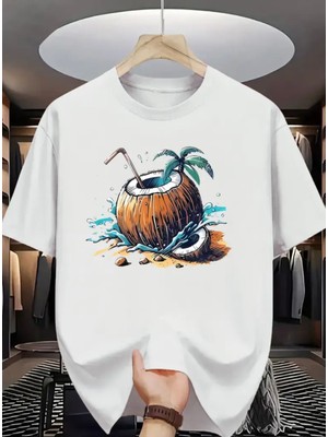 Punix Punıx Büyük Beden Özel Seri Coconut Yaz Kafası Baskılı %100 Pamuk Ultra Rahat Keyifli Erkek T-Shırt