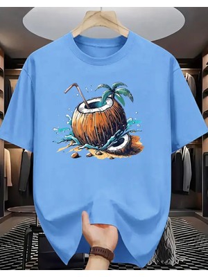Punix Punıx Büyük Beden Özel Seri Coconut Yaz Kafası Baskılı %100 Pamuk Ultra Rahat Keyifli Erkek T-Shırt
