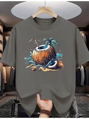 Punix Punıx Büyük Beden Özel Seri Coconut Yaz Kafası Baskılı %100 Pamuk Ultra Rahat Keyifli Erkek T-Shırt