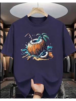 Punix Punıx Büyük Beden Özel Seri Coconut Yaz Kafası Baskılı %100 Pamuk Ultra Rahat Keyifli Erkek T-Shırt