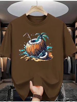 Punix Punıx Büyük Beden Özel Seri Coconut Yaz Kafası Baskılı %100 Pamuk Ultra Rahat Keyifli Erkek T-Shırt