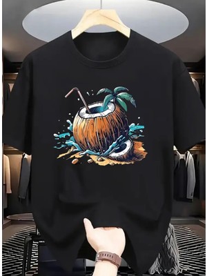 Punix Punıx Büyük Beden Özel Seri Coconut Yaz Kafası Baskılı %100 Pamuk Ultra Rahat Keyifli Erkek T-Shırt