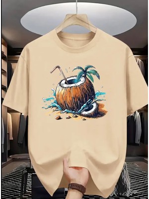 Punix Punıx Büyük Beden Özel Seri Coconut Yaz Kafası Baskılı %100 Pamuk Ultra Rahat Keyifli Erkek T-Shırt