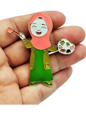 BB Bi Butik Shop Ressam Kız Figürlü Sanat Temalı Metal Broş – Çanta Ceket Yaka Aksesuarı