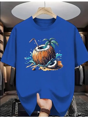 Punix Punıx Büyük Beden Özel Seri Coconut Yaz Kafası Baskılı %100 Pamuk Ultra Rahat Keyifli Erkek T-Shırt