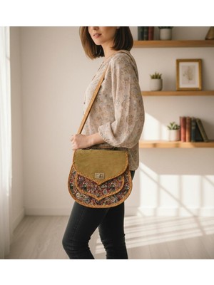 Elizi By Sevim Bohem Esintili Etnik Desenli Süet El ve Omuz Çantası