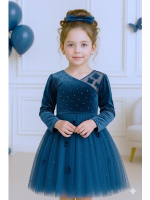 Treemass Kız Çocuk Kadife ve Tülden Elbise Zarif Tasarımıyla Özel Günler Için Ideal.