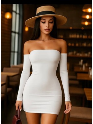 Punix Punıx Özel Seri Düz Renk %100 Pamuk Suprem Yeni Sezon Zarif Straplez Eldivenli Mini Yazlık Kadın Elbise