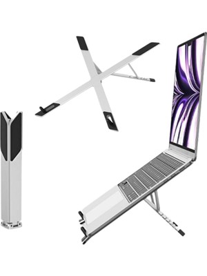 Brf Taşınabilir Alüminyum Laptop Standı - 6 Kademeli Ayarlanabilir Yükseklik, Katlanabilir Dizüstü Bilgisayar Tutucu, 11-15.6 Inç Laptop ve Tabletlerle Uyumlu, Ergonomik Soğutucu Stand (Gümüş)