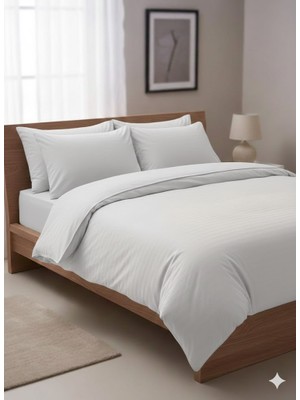 Alpateks Home 120X200CM Yataklara Özel Çizgili Pamuklu Saten Tek Kişilik Nevresim Takımı (Çarşafı Lastikli)