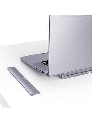 Brf Laptop Stand Ultra Ince 4 mm Katlanabilir Alüminyum Ergonomik Dizüstü Stand 11.6 13 15 16 17 Inç Uyumlu Görünmez Yapışkanlı Hafif Taşınabilir Notebook Yükseltici Ofis Ev Seyahat Gri
