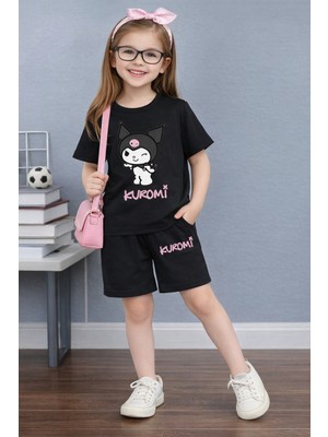 CC Collection Kız Çocuk Siyah Kuromi Baskılı Tişört ve Şort Takım