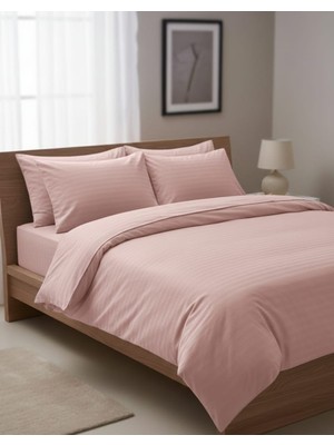 Alpateks Home 120X200CM Yataklara Özel Çizgili Pamuklu Saten Tek Kişilik Nevresim Takımı (Çarşafı Lastikli)