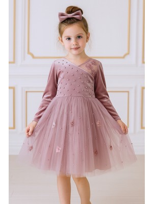 Treemass Kız Çocuk Kadife ve Tülden Elbise Özel Günler Için Ideal.