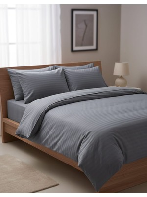 Alpateks Home 120X200CM Yataklara Özel Çizgili Pamuklu Saten Tek Kişilik Nevresim Takımı (Çarşafı Lastikli)