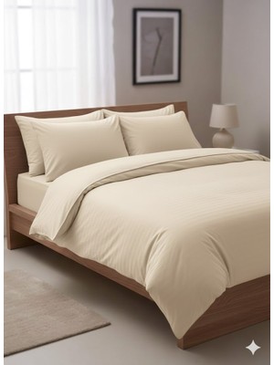 Alpateks Home 120X200CM Yataklara Özel Çizgili Pamuklu Saten Tek Kişilik Nevresim Takımı (Çarşafı Lastikli)