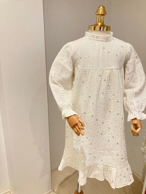 Uhde Store Kız Çocuk Yıldızlı Tesettür Müslin Elbise Merasim Elbisesi Umre Elbisesi