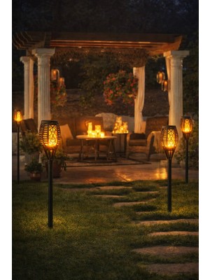 Deco Elit 1 Adet Solar Bahçe Lambası Alev Efektli Güneş Enerjili Aydınlatma 50 cm