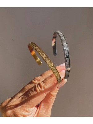 Normadia Çift Çelik Bileklik Seti, Gold ve Gümüş, Ayetel Kürsi Tasarımı