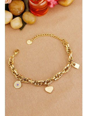 Normadia Şık Iç Içe Sarmal Halka ve Nazar Charm Bileklik, 18+5 Cm, 316L Çelik