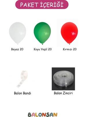 Balonsan Balon Seti 60 Adet ( Kırmızı-Koyu Yeşil-Beyaz)