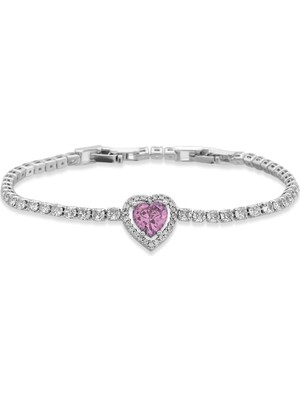 Normadia Şık Gümüş Kaplama Zirkon Taşlı Kalp Model Su Yolu Bileklik