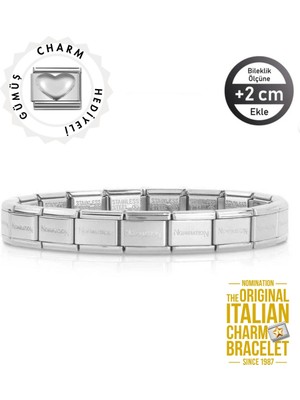 Normadia Kişiselleştirilebilir Çelik Gümüş Kalp Charm Bileklik, Hediyelik, Made In Italy
