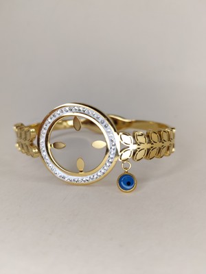 Normadia Şık Çelik Kelepçe ile Yarım Altın Zarif Bileklik, Tarzınızı Tamamlar