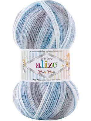 Alize Baby Best Batik Desen (5 Adet) 7540 Mavi-Krem-Gri Renkli El Örgü Ipliği