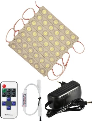 Powerr Led Aydınlatma 20 Adet 12 Volt 6 Watt 6 Lensli 6500K Beyaz 3030 Smd LED Modül 12A Tek Renk Rf Dimmer 3A Priz Tipi Adaptör Set