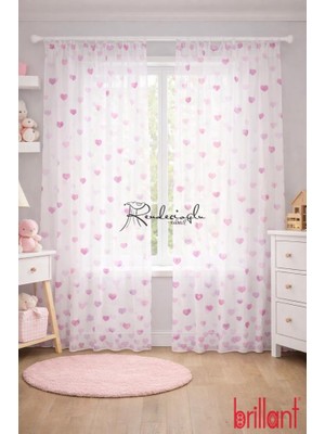 Tül Perde Kalp Motifli Çocuk Odası Perdesi Örme Kumaş Brillant Markası