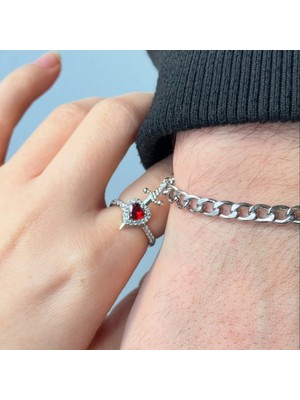 Normadia Şık Kalp ve Kılıç Model Çift Bileklik Seti, Hediye ve Takı Severler Için