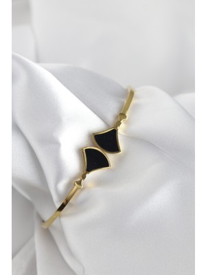 Normadia Şık Siyah Zirkon Taşlı Çelik Gold Bileklik, Modern ve Dayanıklı Tasarım