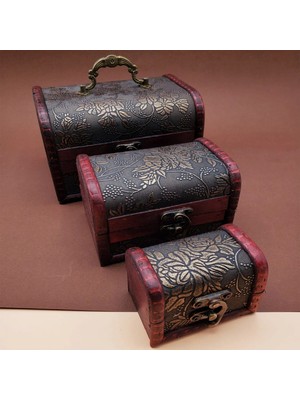 Marsilyan 3'lü Ahşap Deri sandık Kutusu