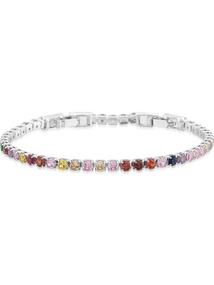 Normadia Şık 3mm Mix Zirkon Taşlı Gümüş Kaplama Su Yolu Bileklik