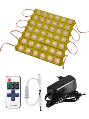 Powerr Led Aydınlatma 20 Adet 12 Volt 6 Watt 6 Lensli Amber 3030 Smd LED Modül 12A Tek Renk Rf Dimmer 3A Priz Tipi Adaptör Set