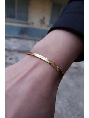 Normadia Şık Unisex Altın Kaplama Italyan Zincir Çelik Bileklik