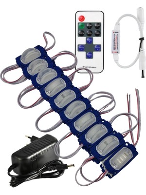 Powerr Led Aydınlatma 20 Adet 12 Volt 1.2 Watt Dar Açılı Tek Lensli Mavi LED Modül 12A Tek Renk Rf Dimmer 2A Priz Tipi Adaptör Set