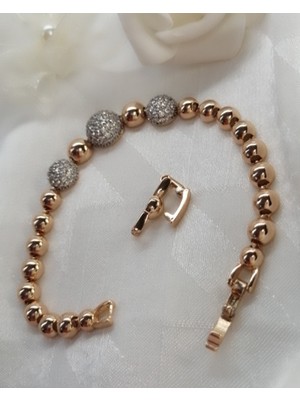 Normadia Zirkon Taşlı Rose Gold Bileklik, Şık ve Zarif Tasarım, 19 cm