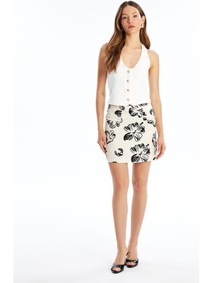 Lc Waikiki Yeni Sezon Dar Fit Desenli Keten Karışımlı Kadın Etek