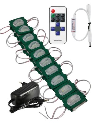 Powerr Led Aydınlatma 20 Adet 12 Volt 1.2 Watt Dar Açılı Tek Lensli Yeşil LED Modül 12A Tek Renk Rf Dimmer 2A Priz Tipi Adaptör Set