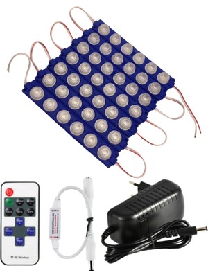 Powerr Led Aydınlatma 20 Adet 12 Volt 6 Watt 6 Lensli Mavi 3030 Smd LED Modül 12A Tek Renk Rf Dimmer 3A Priz Tipi Adaptör Set