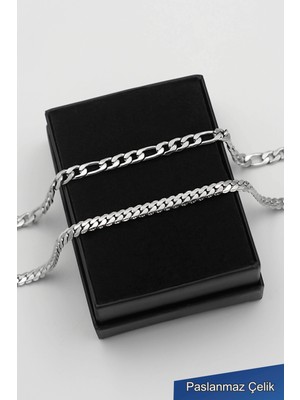 Normadia Çelik ve Gümüş Figaro Erkek Bileklik Seti, Şık ve Dayanıklı Tasarım