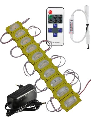 Powerr Led Aydınlatma 20 Adet 12 Volt 1.2 Watt Dar Açılı Tek Lensli Amber LED Modül 12A Tek Renk Rf Dimmer 2A Priz Tipi Adaptör Set