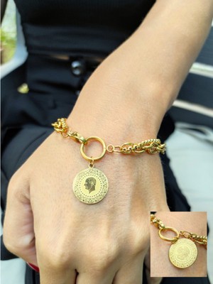 Normadia Iki Parçalı Sallantılı Çelik Bileklik, Altın Kaplama, Şık ve Trend Tasarım